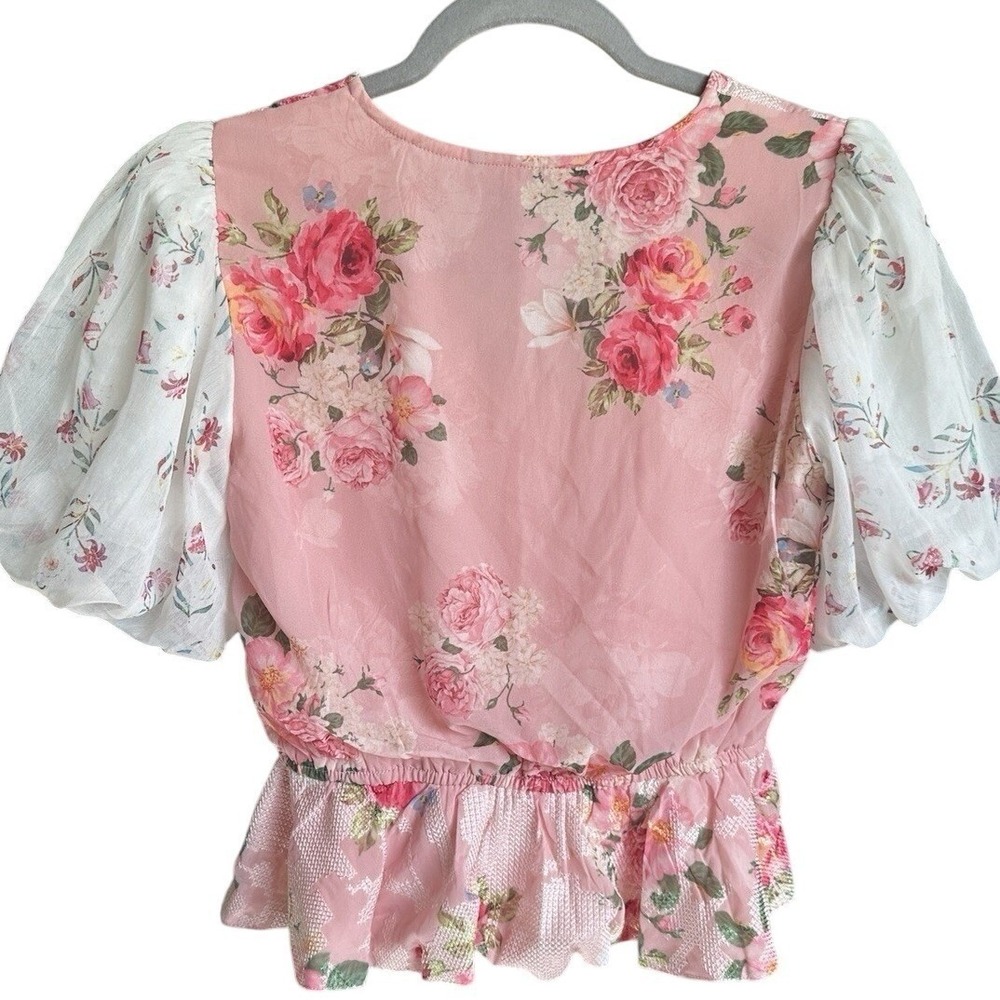 Anthropologie Hemant & Nandita Pink Embroidered Rose Garden Peplum Blouse XS - Picture 4 of 12